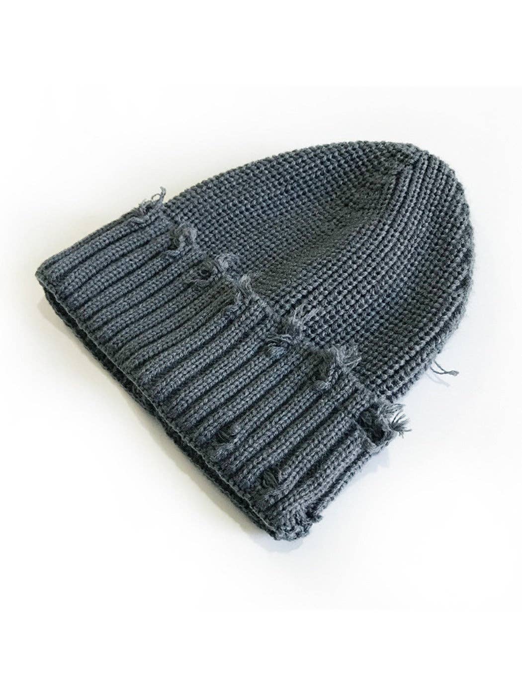 Haila - Distressed Knitted Beanie: Black