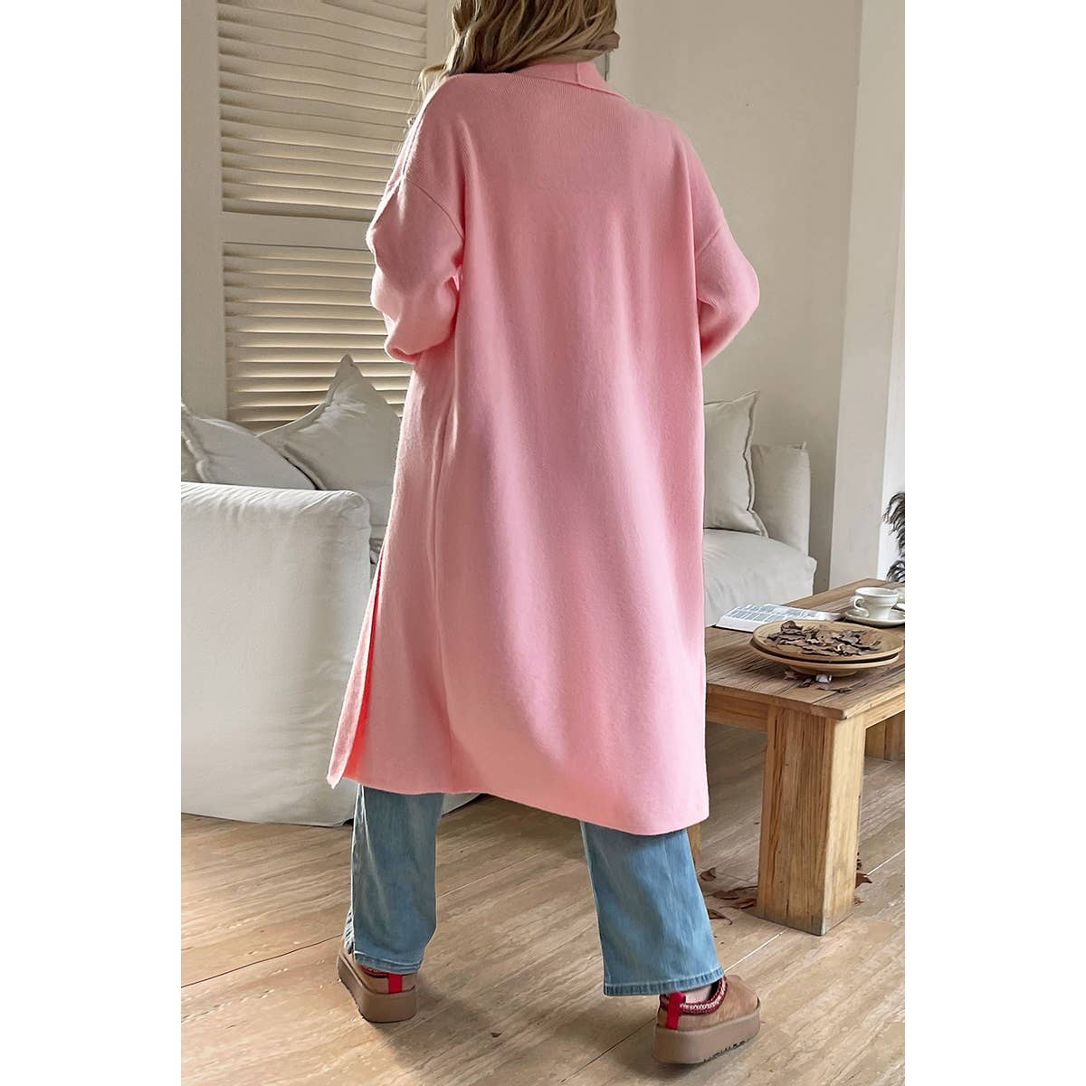 Solid Open Front Knit Long Body Cardigan: BROWN / XL